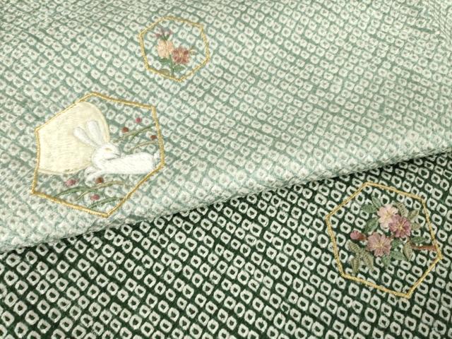平和屋着物●訪問着 総絞り 刺繍 亀甲兎花文 暈し染め 金糸 正絹 逸品 未使用 AABF1839ck