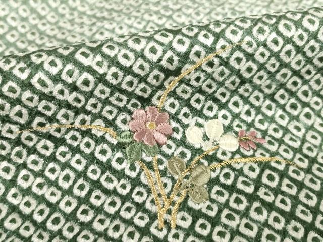 平和屋着物●訪問着 総絞り 刺繍 亀甲兎花文 暈し染め 金糸 正絹 逸品 未使用 AABF1839ck