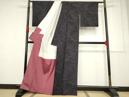 平和屋着物●結城紬 80亀甲 流水花文 そごう扱い 正絹 逸品 AABF1840ck