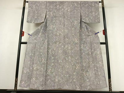 平和屋着物▽上質な小紋 単衣 草花文 鬼しぼ縮緬 正絹 逸品 AABF1841jh