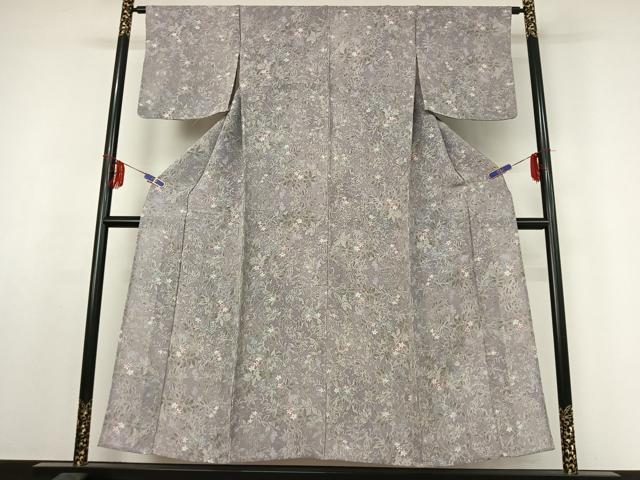 平和屋着物▽上質な小紋 単衣 草花文 鬼しぼ縮緬 正絹 逸品 AABF1841jh