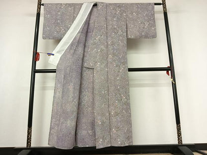 平和屋着物▽上質な小紋 単衣 草花文 鬼しぼ縮緬 正絹 逸品 AABF1841jh