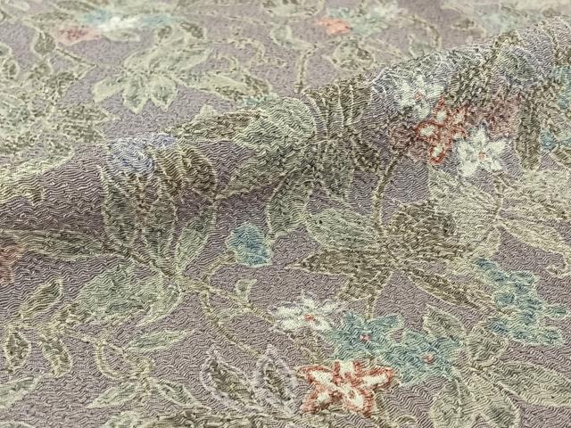 平和屋着物▽上質な小紋 単衣 草花文 鬼しぼ縮緬 正絹 逸品 AABF1841jh