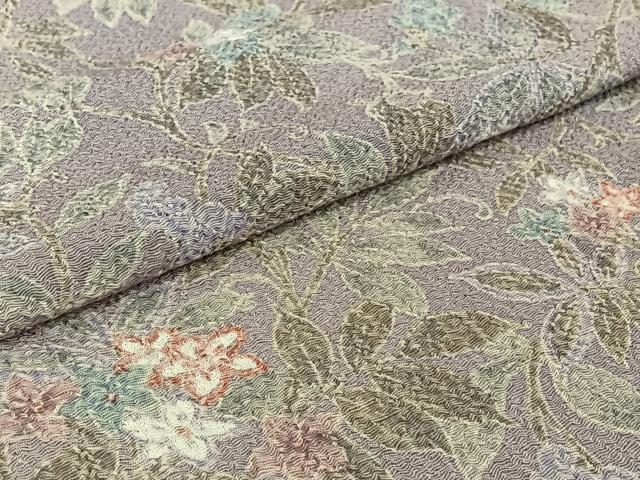 平和屋着物▽上質な小紋 単衣 草花文 鬼しぼ縮緬 正絹 逸品 AABF1841jh