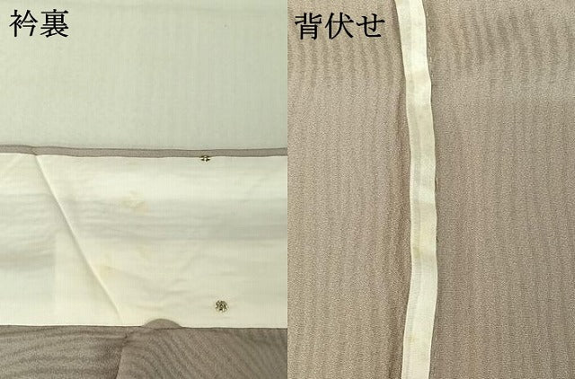 平和屋着物▽上質な色無地 単衣 よろけ縞地紋 薄梅鼠色 正絹 逸品 AABF1843jh