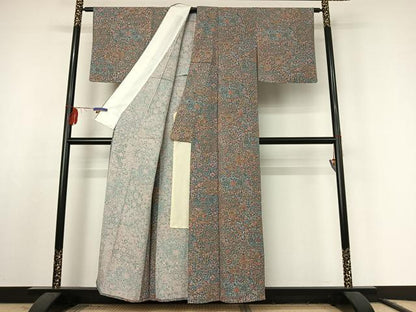 平和屋着物▽上質な小紋　単衣　更紗花文　正絹　逸品　AABF1844jh