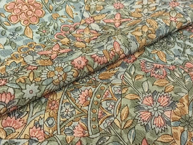 平和屋着物▽上質な小紋　単衣　更紗花文　正絹　逸品　AABF1844jh