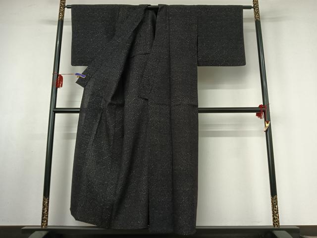 平和屋着物▽結城ちぢみ 単衣 花菱文 正絹 逸品 AABF1845jh