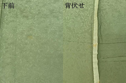 平和屋着物▽上質な色無地 単衣 作家物 草花地紋 若葉色 正絹 逸品 AABF1846jh