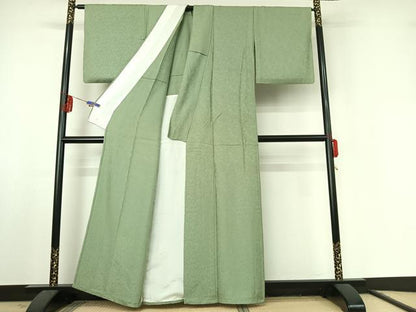 平和屋着物▽上質な色無地 単衣 作家物 草花地紋 若葉色 正絹 逸品 AABF1846jh