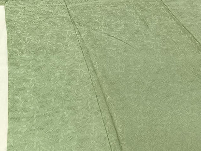 平和屋着物▽上質な色無地 単衣 作家物 草花地紋 若葉色 正絹 逸品 AABF1846jh