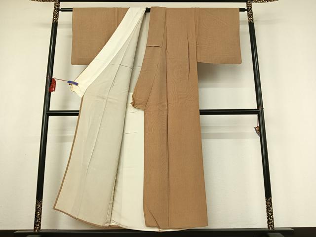 平和屋着物▽江戸小紋 単衣 作家物 万筋 伽羅色×国防色 正絹 逸品 AABF1848jh