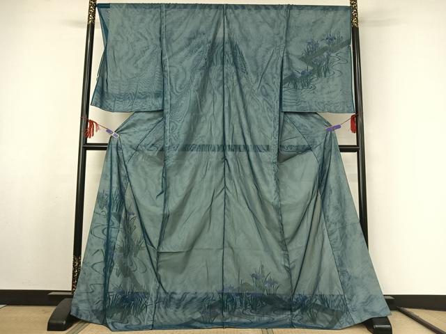 平和屋着物▽訪問着 無双 紗袷 紗×紗 流水杜若文 金彩 上代28万 仮絵羽 正絹 逸品 AABF1850jh