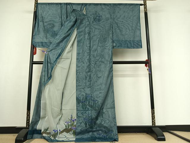 平和屋着物▽訪問着 無双 紗袷 紗×紗 流水杜若文 金彩 上代28万 仮絵羽 正絹 逸品 AABF1850jh