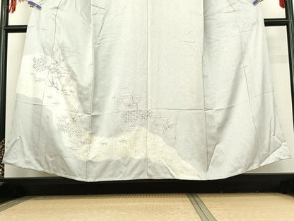 平和屋着物▽訪問着　単衣　総刺繍　吉祥花文　正絹　逸品　AABF1855jh