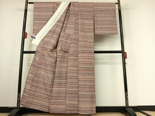 平和屋着物▽上質な紬 単衣 横段文 正絹 逸品 AABF1856jh