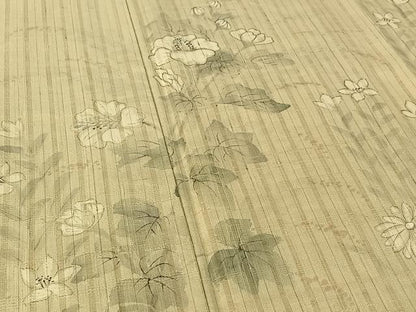 平和屋着物▽訪問着 単衣 作家物 紬地 手描き 草花文 正絹 逸品 AABF1857jh