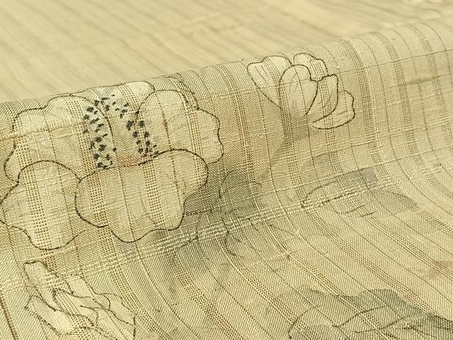 平和屋着物▽訪問着 単衣 作家物 紬地 手描き 草花文 正絹 逸品 AABF1857jh