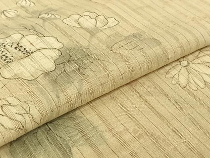 平和屋着物▽訪問着 単衣 作家物 紬地 手描き 草花文 正絹 逸品 AABF1857jh