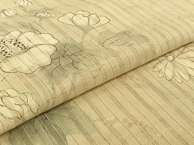 平和屋着物▽訪問着 単衣 作家物 紬地 手描き 草花文 正絹 逸品 AABF1857jh