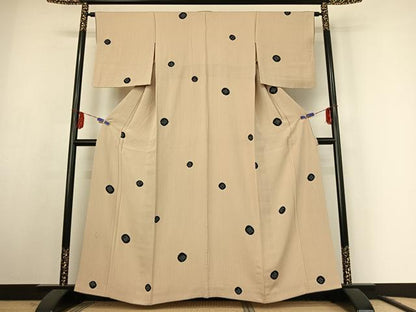 平和屋着物▽上質な小紋 単衣 絞り 丸文 正絹 逸品 AABF1858jh