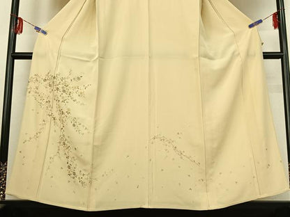 平和屋着物▽訪問着 単衣 総刺繍 草花文 金糸 正絹 逸品 AABF1860jh
