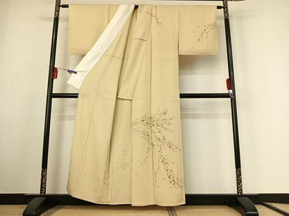 平和屋着物▽訪問着 単衣 総刺繍 草花文 金糸 正絹 逸品 AABF1860jh