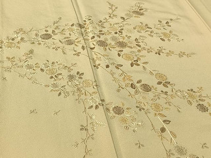 平和屋着物▽訪問着 単衣 総刺繍 草花文 金糸 正絹 逸品 AABF1860jh