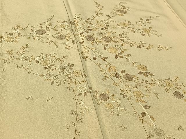 平和屋着物▽訪問着 単衣 総刺繍 草花文 金糸 正絹 逸品 AABF1860jh