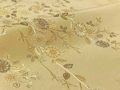 平和屋着物▽訪問着 単衣 総刺繍 草花文 金糸 正絹 逸品 AABF1860jh