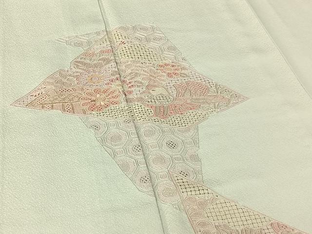 平和屋着物▽訪問着 単衣 中国三大刺繍 汕頭刺繍 スワトウ刺繍 花鳥文 正絹 逸品 AABF1863jh