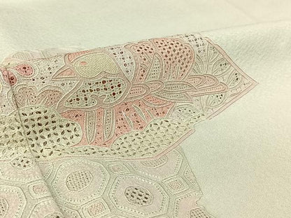 平和屋着物▽訪問着 単衣 中国三大刺繍 汕頭刺繍 スワトウ刺繍 花鳥文 正絹 逸品 AABF1863jh