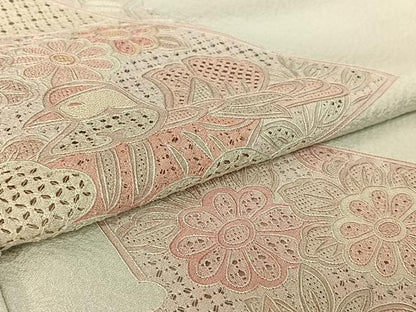平和屋着物▽訪問着 単衣 中国三大刺繍 汕頭刺繍 スワトウ刺繍 花鳥文 正絹 逸品 AABF1863jh