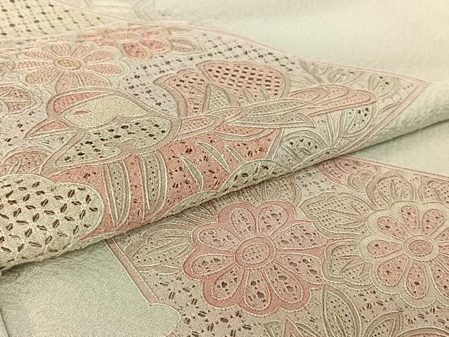 平和屋着物▽訪問着 単衣 中国三大刺繍 汕頭刺繍 スワトウ刺繍 花鳥文 正絹 逸品 AABF1863jh