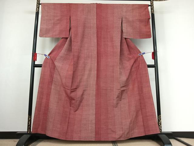 平和屋着物▽上質な紬 単衣 縞 正絹 逸品 AABF1864jh
