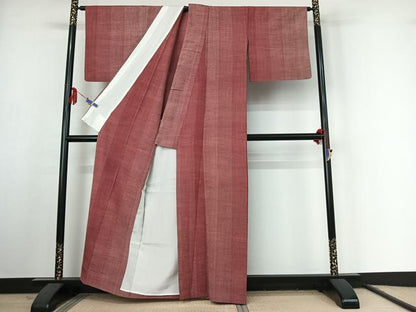 平和屋着物▽上質な紬 単衣 縞 正絹 逸品 AABF1864jh