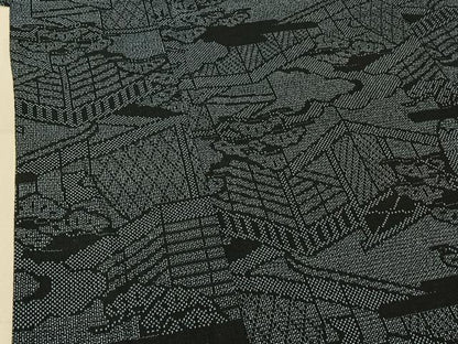 平和屋着物▽本塩沢 単衣 110亀甲 風景文 正絹 逸品 AABF1865jh