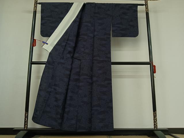 平和屋着物▽上質な紬 単衣 草花文 正絹 逸品 AABF1866jh