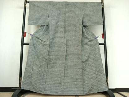 平和屋着物▽上質な紬 単衣 横段文 正絹 逸品 AABF1867jh