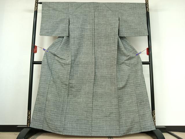 平和屋着物▽上質な紬 単衣 横段文 正絹 逸品 AABF1867jh