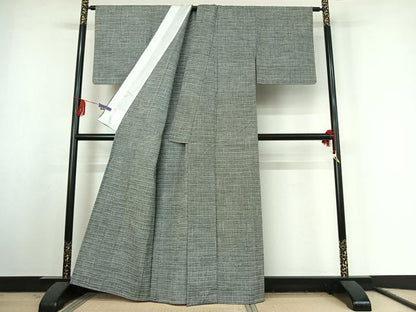 平和屋着物▽上質な紬 単衣 横段文 正絹 逸品 AABF1867jh