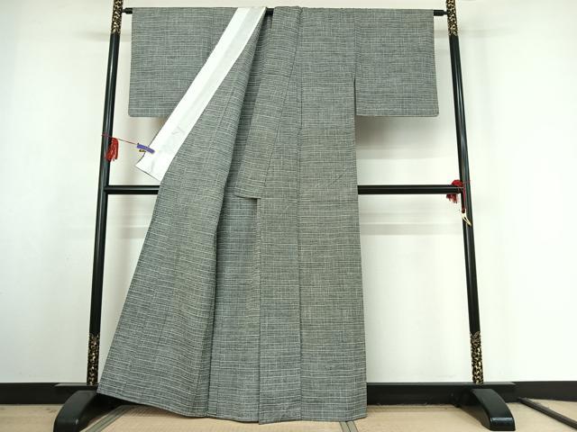 平和屋着物▽上質な紬 単衣 横段文 正絹 逸品 AABF1867jh