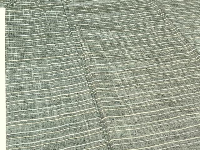 平和屋着物▽上質な紬 単衣 横段文 正絹 逸品 AABF1867jh