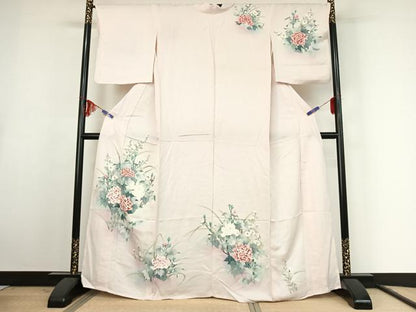 平和屋着物▽訪問着 単衣 手描き 草花文 暈し染め 正絹 逸品 AABF1869jh