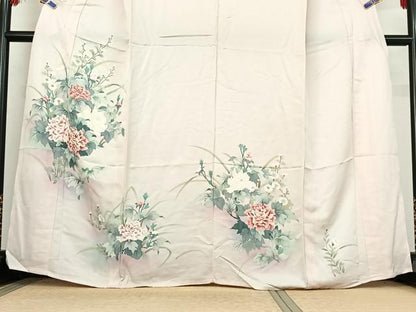 平和屋着物▽訪問着 単衣 手描き 草花文 暈し染め 正絹 逸品 AABF1869jh
