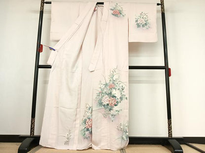 平和屋着物▽訪問着 単衣 手描き 草花文 暈し染め 正絹 逸品 AABF1869jh