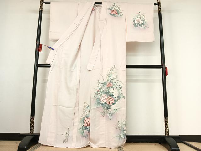 平和屋着物▽訪問着 単衣 手描き 草花文 暈し染め 正絹 逸品 AABF1869jh