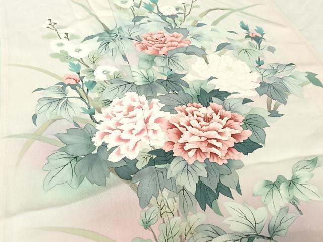 平和屋着物▽訪問着 単衣 手描き 草花文 暈し染め 正絹 逸品 AABF1869jh
