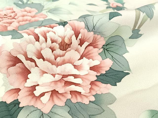 平和屋着物▽訪問着 単衣 手描き 草花文 暈し染め 正絹 逸品 AABF1869jh