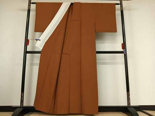 平和屋着物▽上質な紬 単衣 灰茶色 正絹 逸品 AABF1870jh
